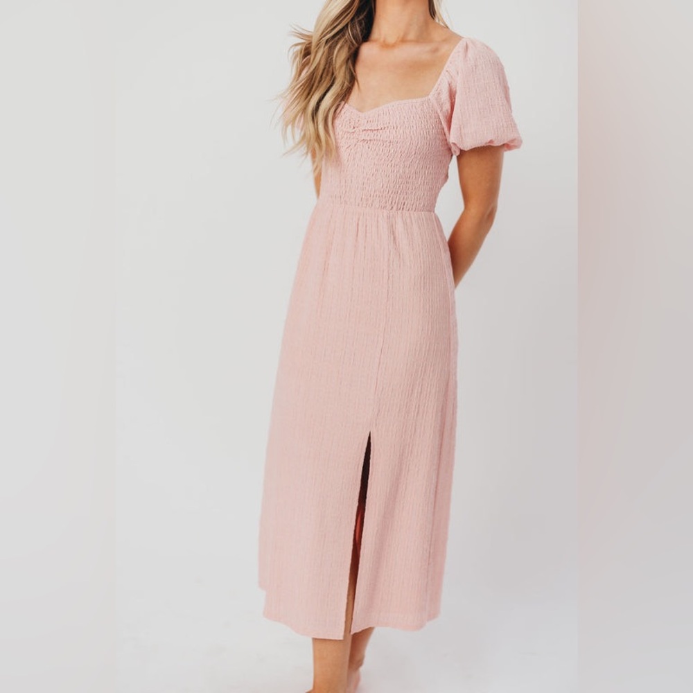 Maria Sweetheart Neckline Midi Dress in Seashell Pink - Medium